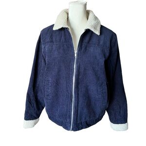 Style Me Corduroy  Sherpa Y2K Jacket Coat Navy Blue Women’s  Size L